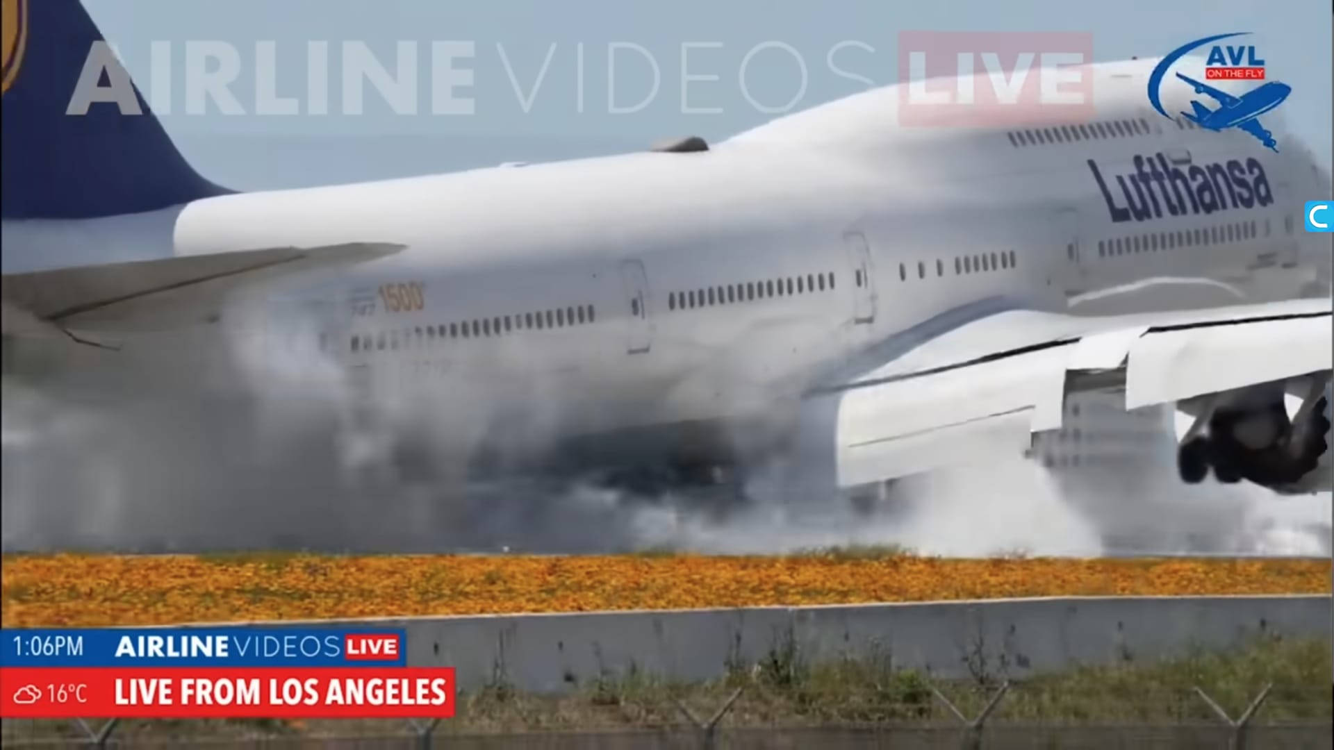 Dramatic Touch-and-Go for Lufthansa Boeing 747-8i at Los Angeles Airport (LAX)