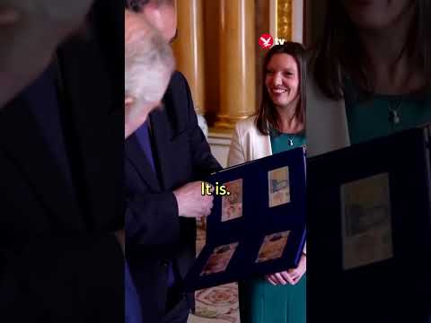 Video: King Charles reacts to his face on banknote 💵 #royal #shorts