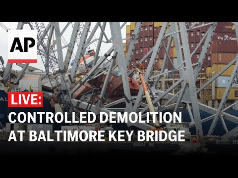 Video: LIVE: At Baltimore bridge collapse site as crews prepare for controlled demolition