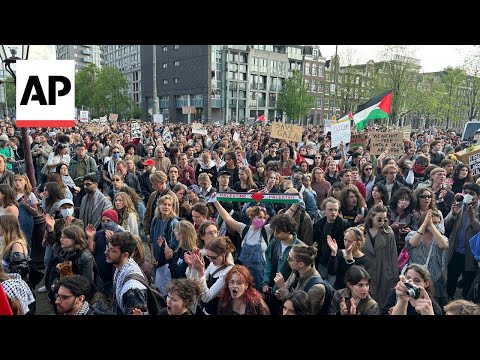 Video: Pro-Palestinian march by University of Amsterdam students, staff after camp dismantled