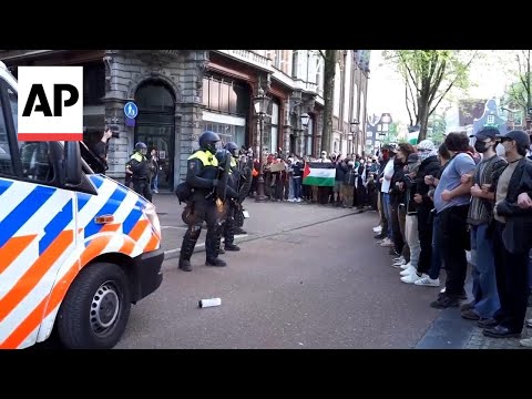 Video: Pro-Palestinian student protesters clash with police in Amsterdam