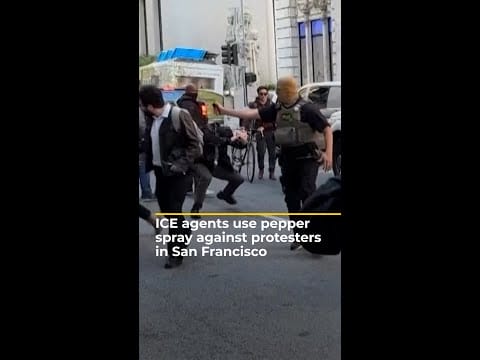 Video: ICE agents use pepper spray while detaining protester in San Francisco | AJ #shorts