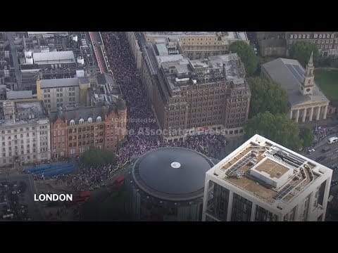 Video: Thousands converge on central London for march organised by far right figure known as Tommy Robinson