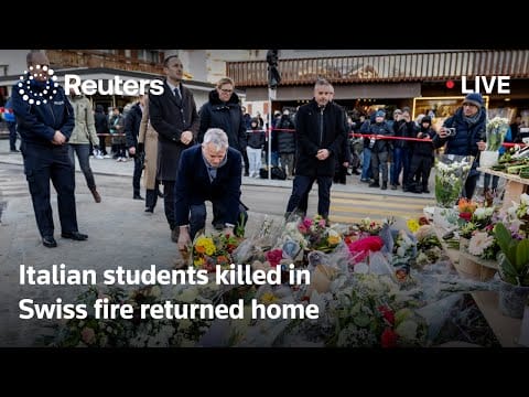 Video: LIVE: Bodies of Italian students killed in Swiss blaze returned home