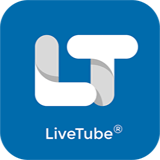 LiveTube – Blaues, quadratisches Logo mit stilisierten weißen Buchstaben „LT“ über dem Wort „LiveTube“ mit einem eingetragenen Warenzeichensymbol, das die beste Live-Streaming-App zum Geldverdienen darstellt.