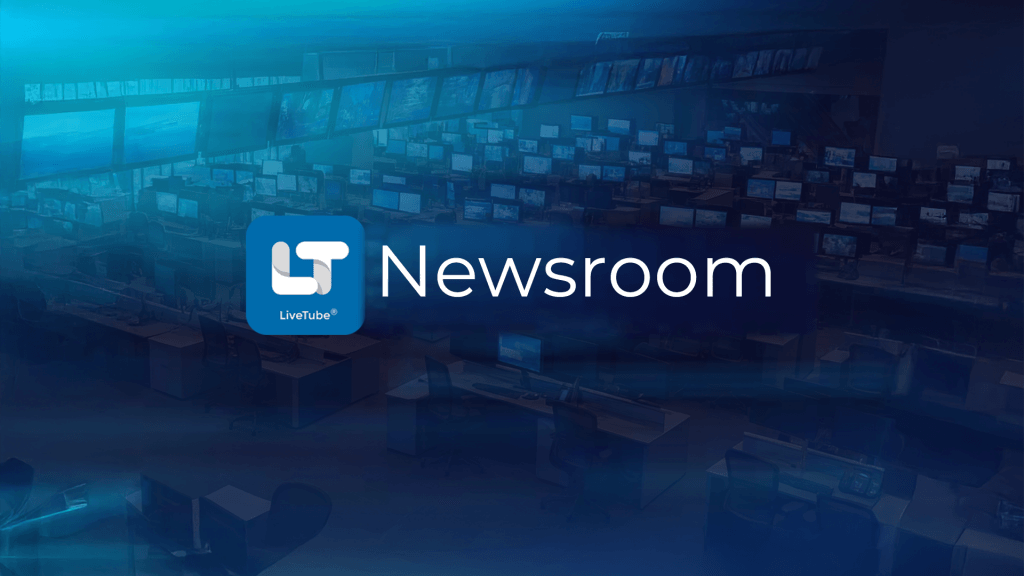 LT Newsroom_16_9 LiveTube - A digital graphic shows the LiveTube Newsroom logo over a bustling newsroom background, highlighting how to make money live streaming—Go Live from your smartphone and get paid with the best live streaming app.